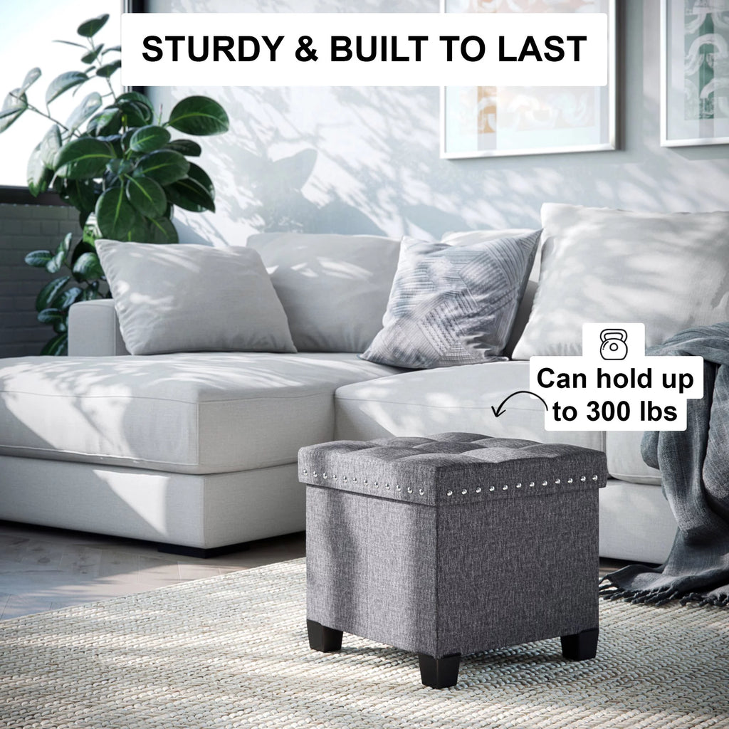 Foldable Cube Storage Ottoman with Gray Fabric P66390