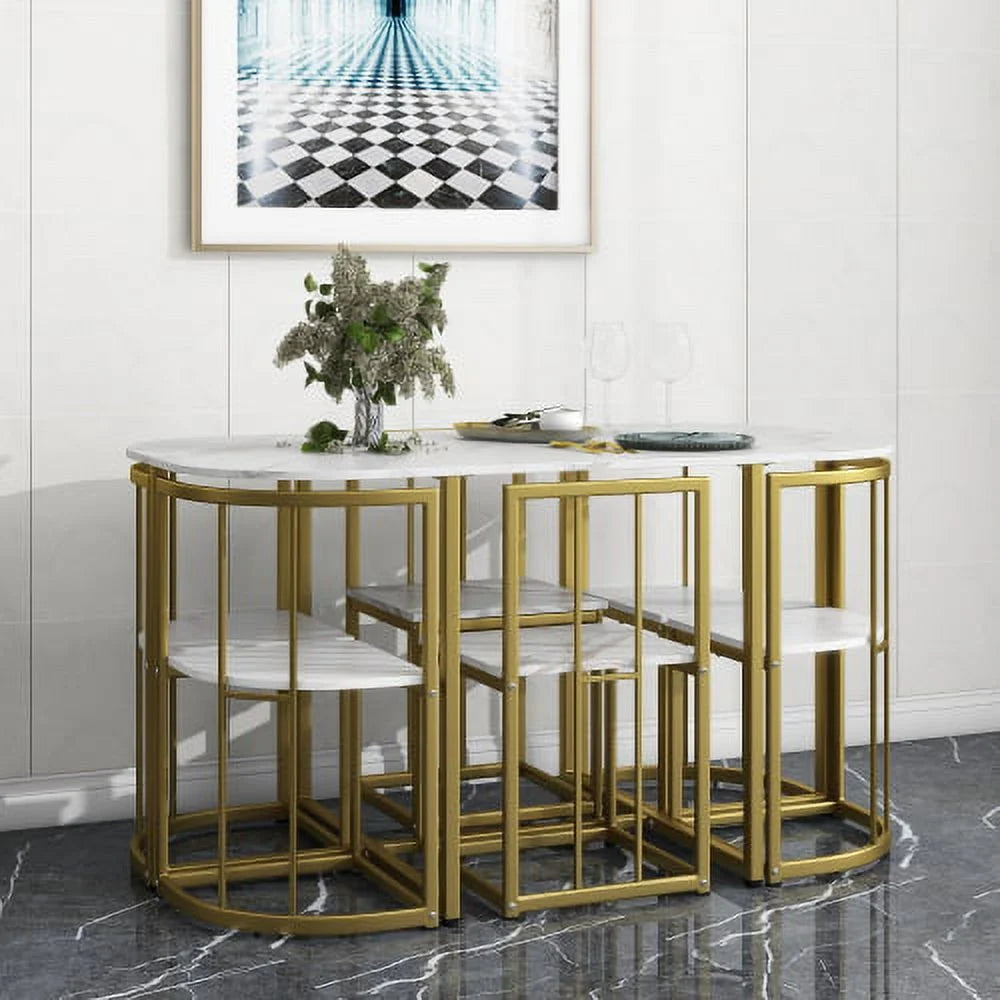 Modern 7-Piece Faux Marble Dining Table Set N92096