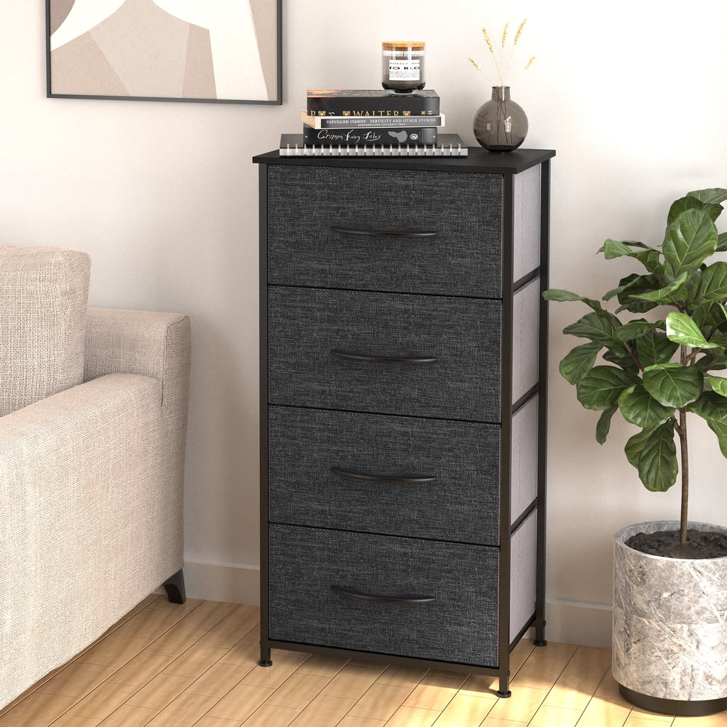 4 Drawers Dresser Storage Tower Black Grey H5441