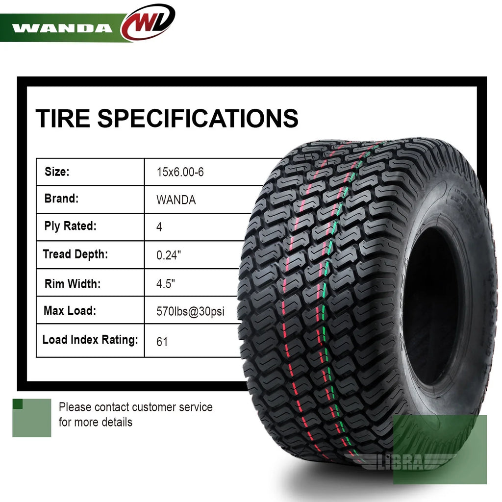 2 New 15x6.00-6 Lawn Mower Tires O6068