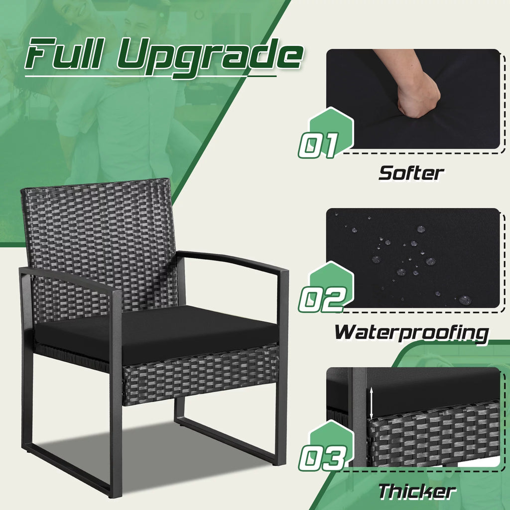 Black 3-Piece Wicker Bistro Chair Set with Coffee Table Y186