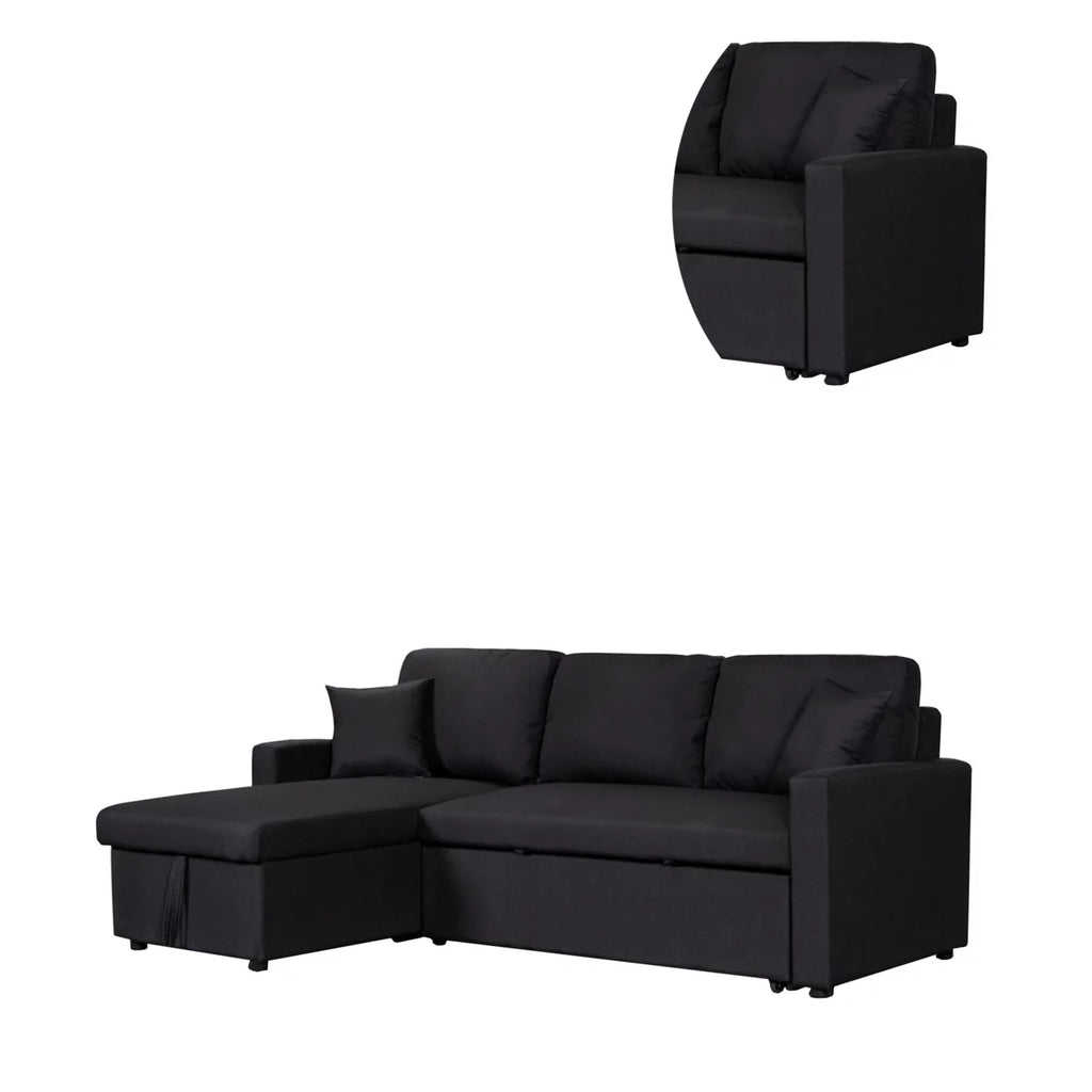 Black Sleeper Sectional Sofa Bed with Storage Chaise I67137