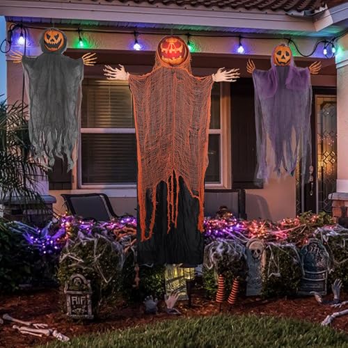 3 Pack Hanging Halloween Decor Pumpkins Ghost Skeleton with Bendable Arms F53263