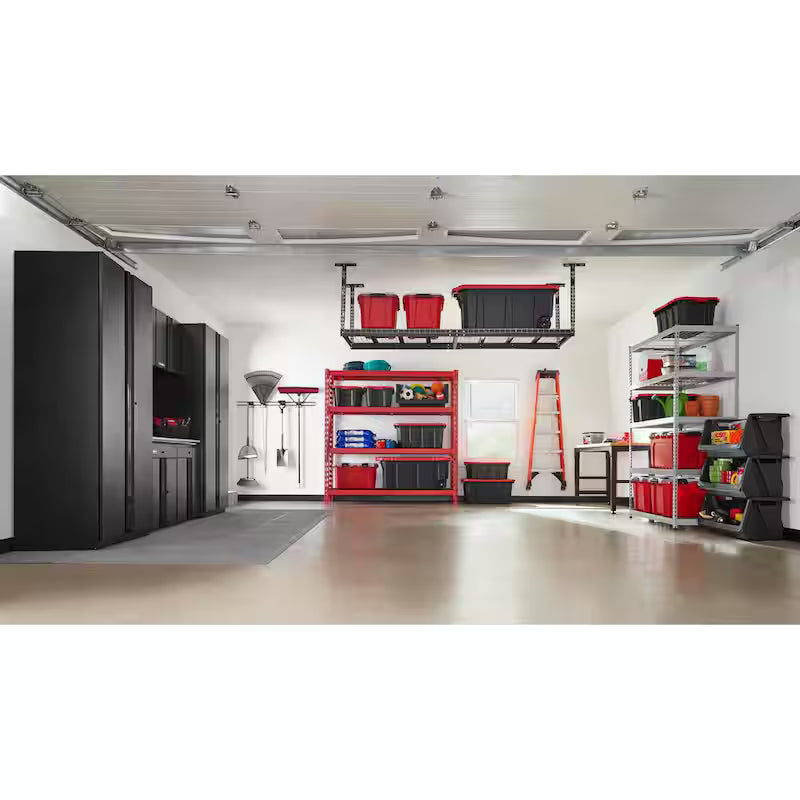 Adjustable Height Garage Overhead Ceiling Storage Rack in Black P639993