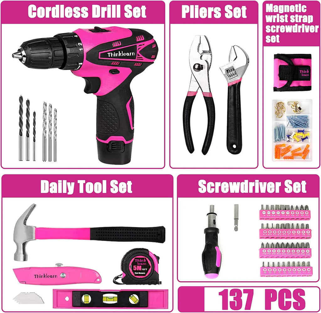 Pink 137 Piece Cordless Drill and Tool Set J78296