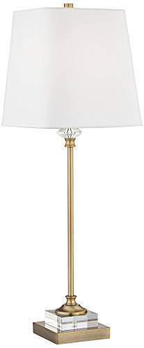 Traditional Buffet Table Lamp 29 1/2" Tall Gold Column Clear Crystal Glass White Fabric Shade C314