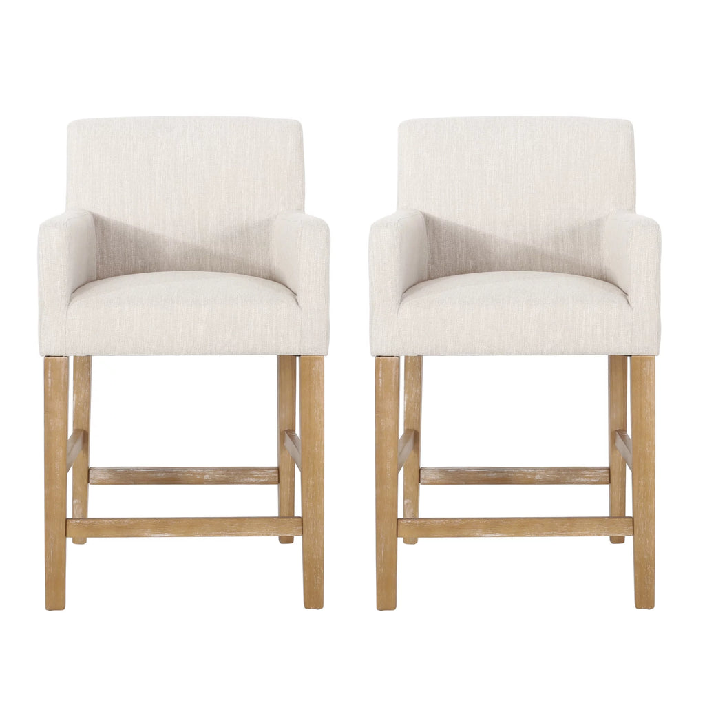 Beige Fabric Upholstered Wood 26 inch Counter Stools Set of 2 M284