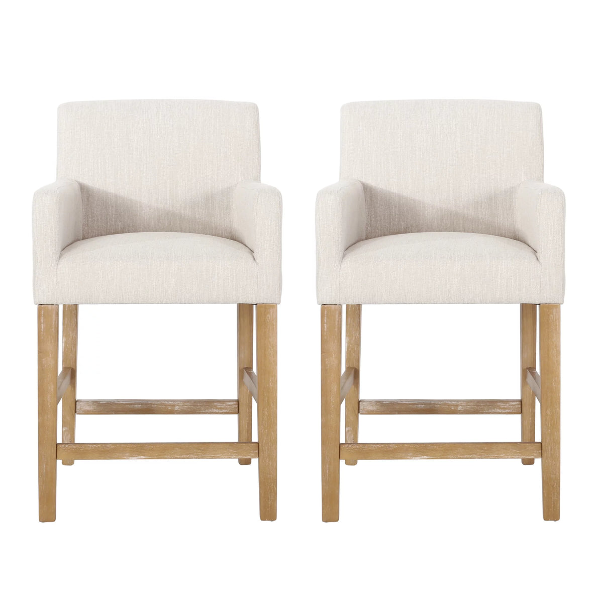 Beige Fabric Upholstered Wood 26 inch Counter Stools Set of 2 M284