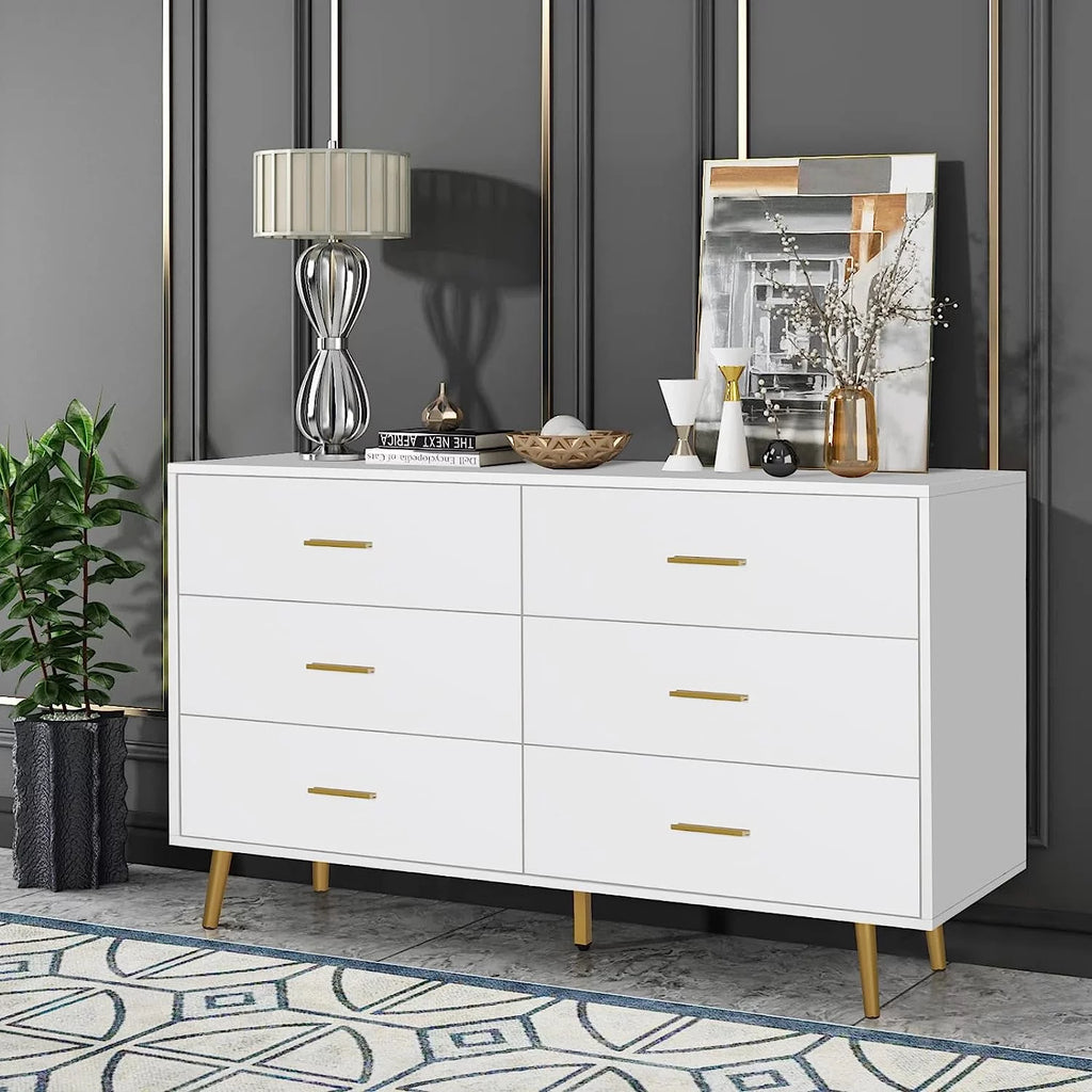 Wood 6 Drawer Dresser with Metal Handles C9261