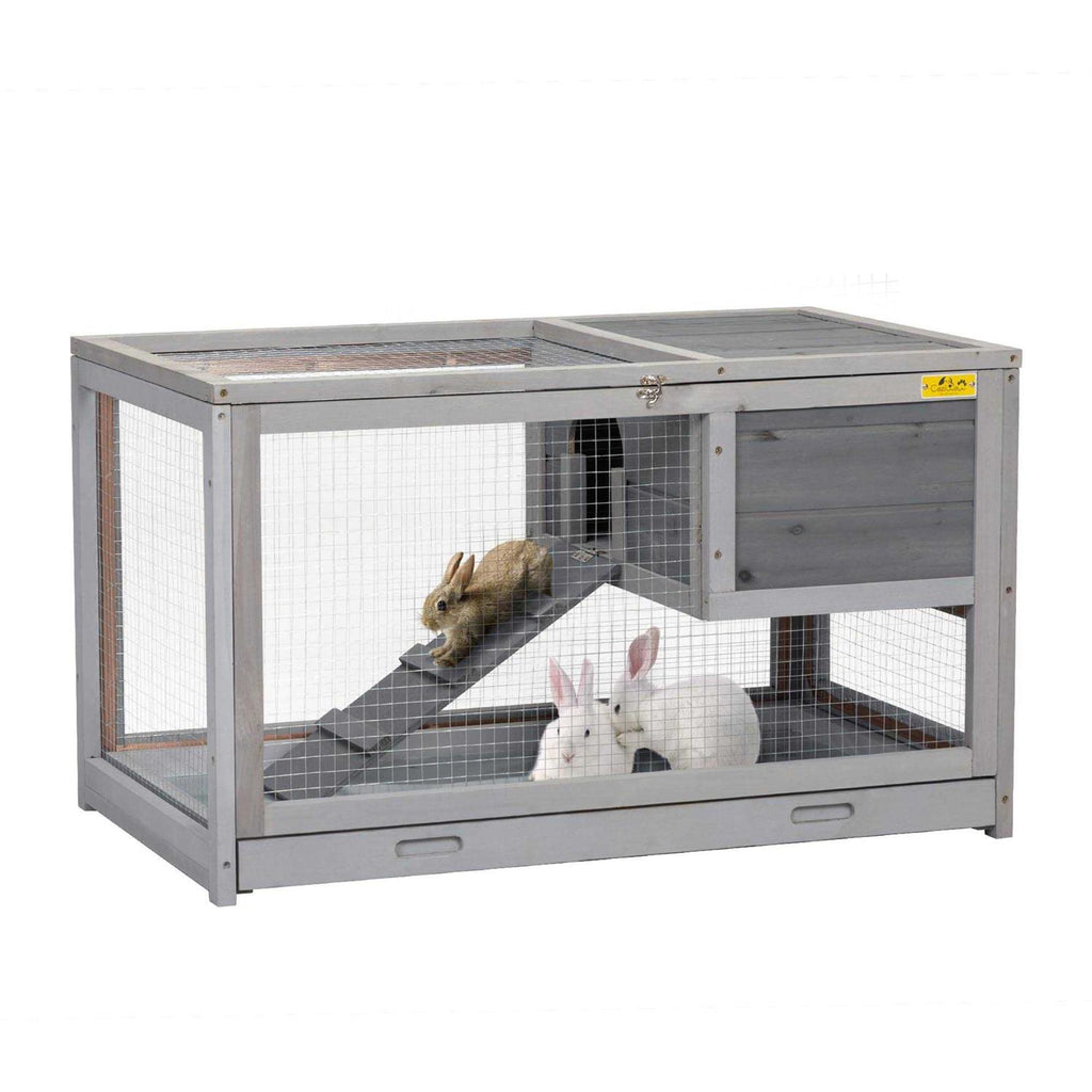 2 Story Wooden Rabbit Hutch with Pull Out Tray S482054