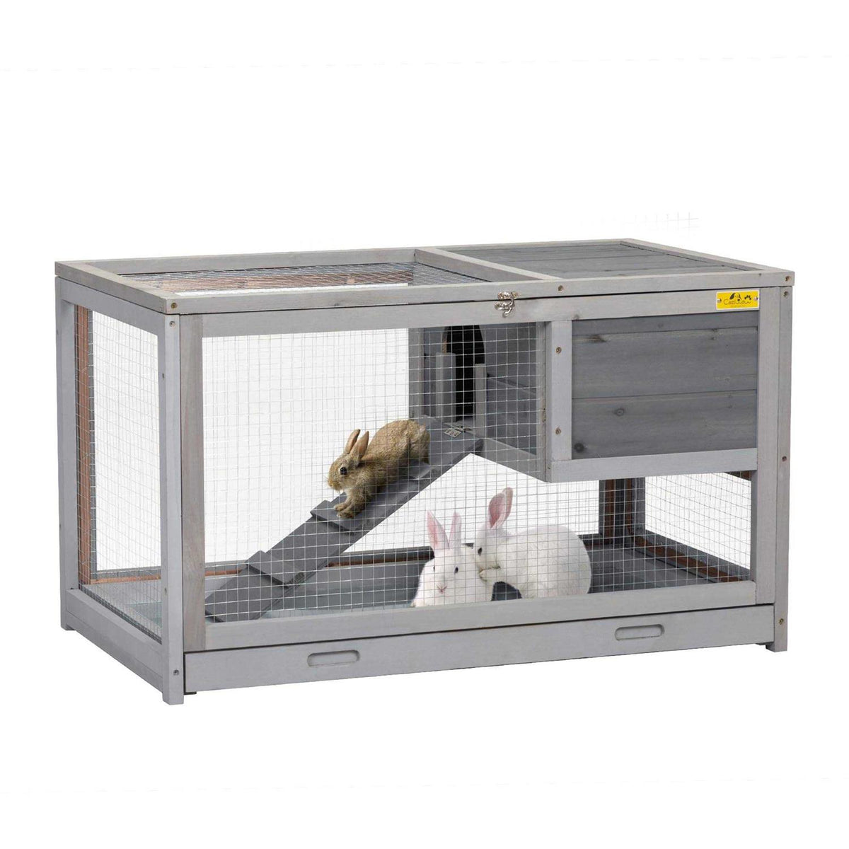 2 Story Wooden Rabbit Hutch with Pull Out Tray S482054