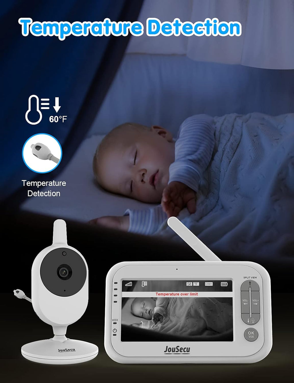 Baby Monitor with Camera and Audio 4.3 Inches LCD Split Screen X7784