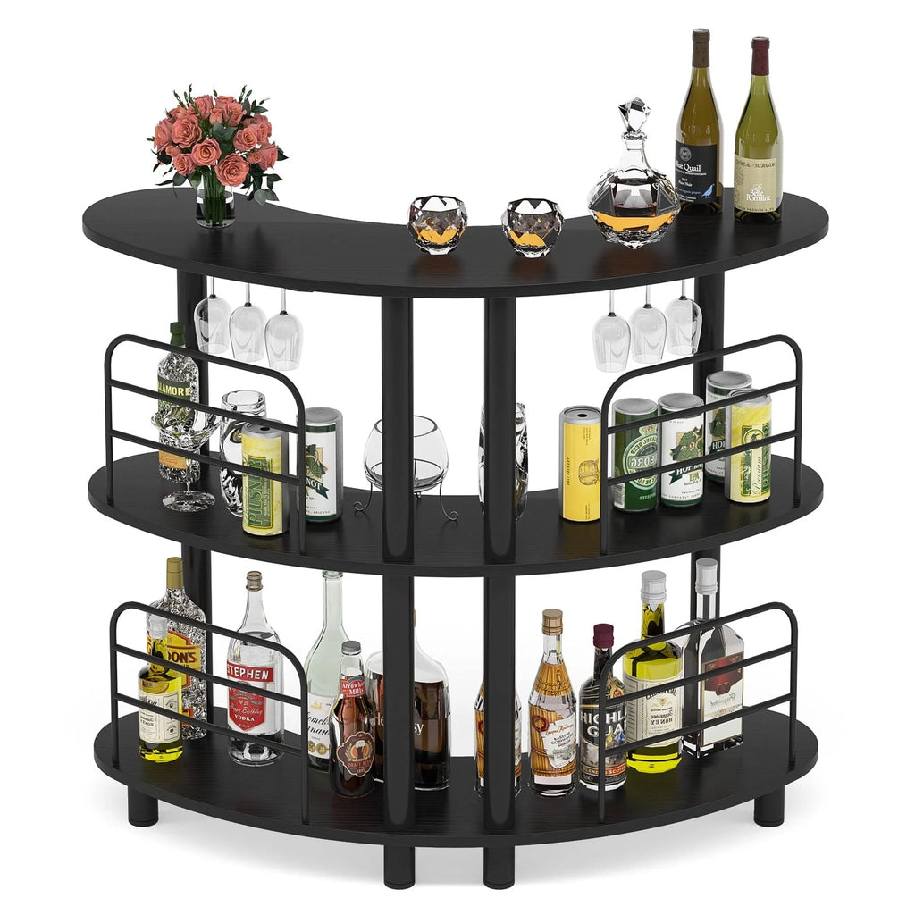 3 Tier Black Bar Cabinet with Storage Shelves E184