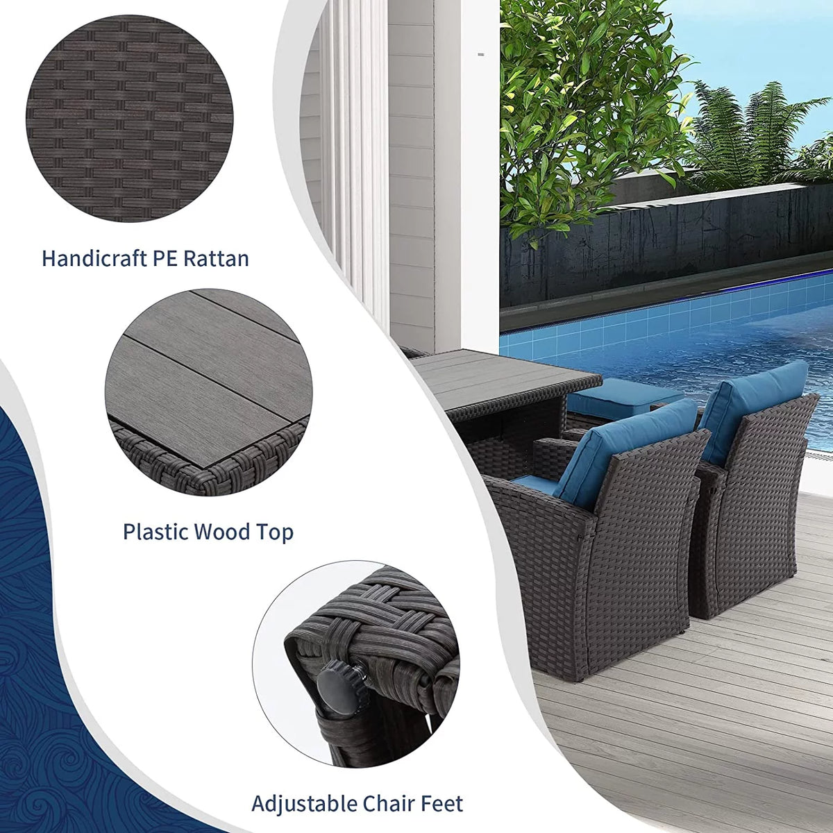 6 Pieces All Weather Wicker Rattan Patio Furniture Set Z185