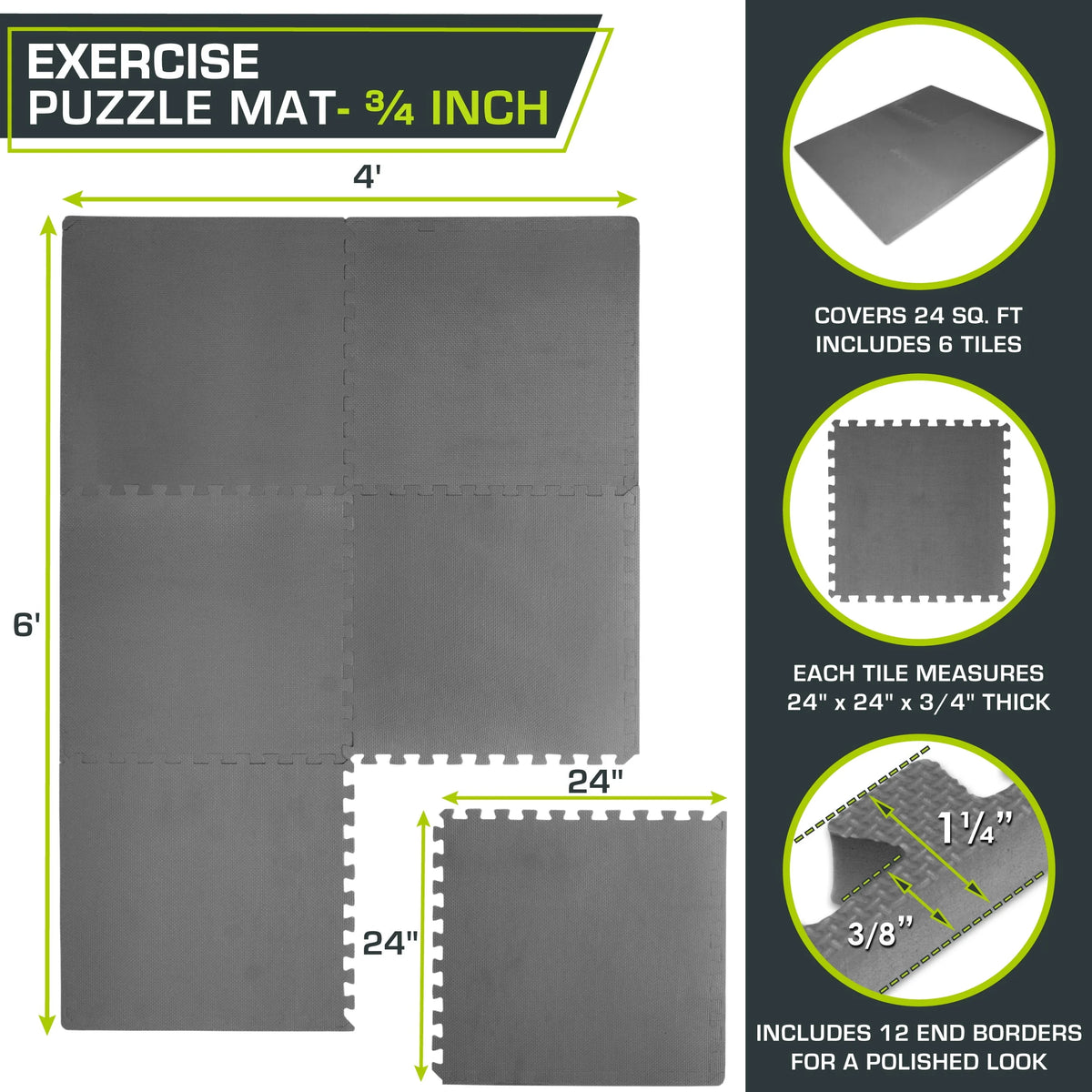 Blue 3/4-in Exercise Puzzle Mat 6 Tiles B35672