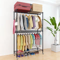 Black 2-Tier Rolling Garment Rack with Double Clothes Rod J91773