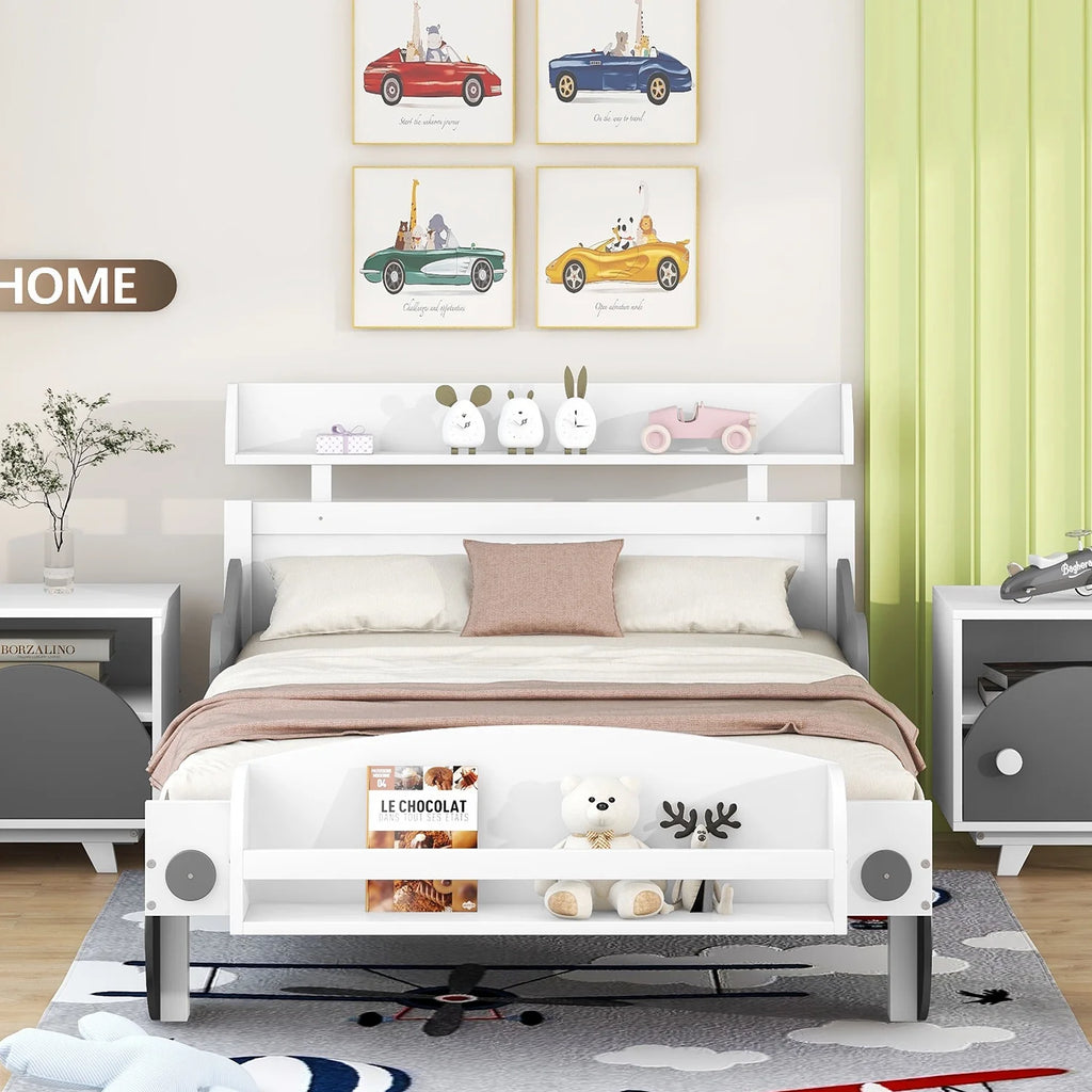 Twin Size Car-Shaped Platform Bed with Storage Shelf U1751