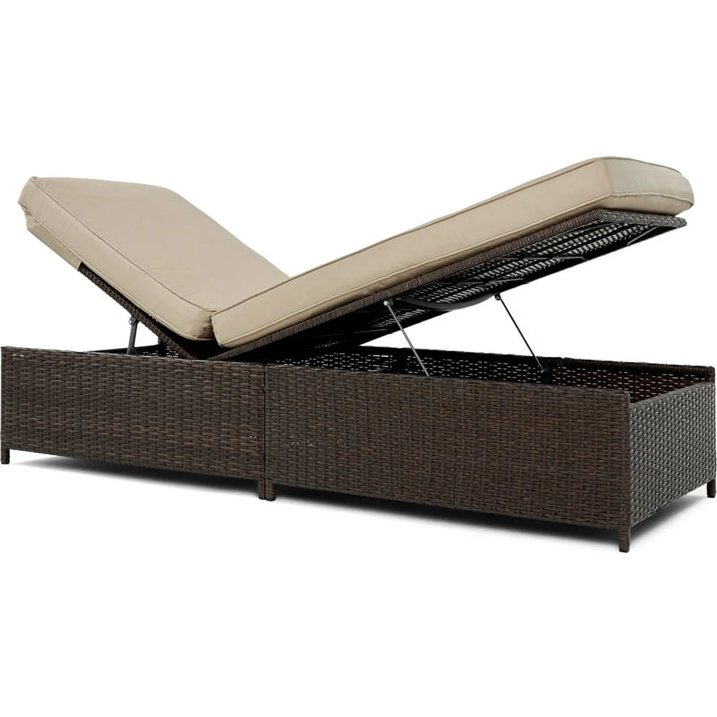 Brown Wicker Outdoor Storage Chaise Lounge I92416