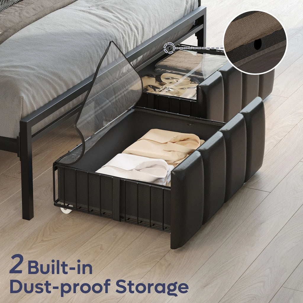 Queen Size Platform Bed Frame with Storage Headboard and 2 Drawers I62518