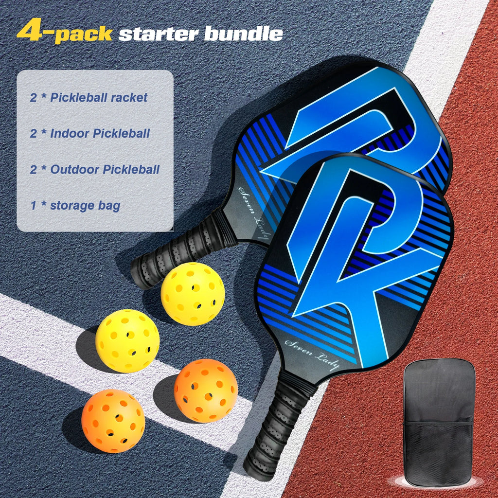 Pickleball Paddles Graphite Fiber Set with 4 Balls and Backpack K945