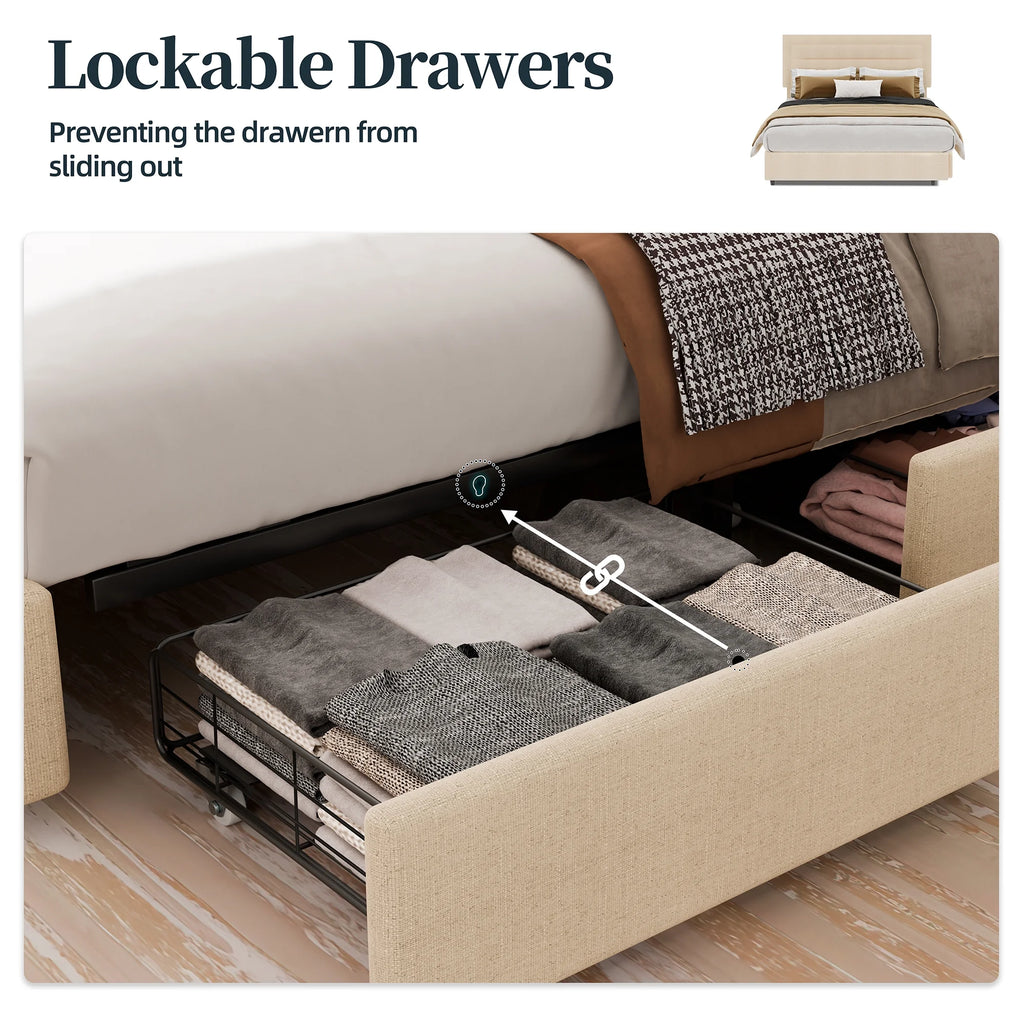 Queen Platform Bed Frame with Storage Headboard and Charging Station Grey Q194