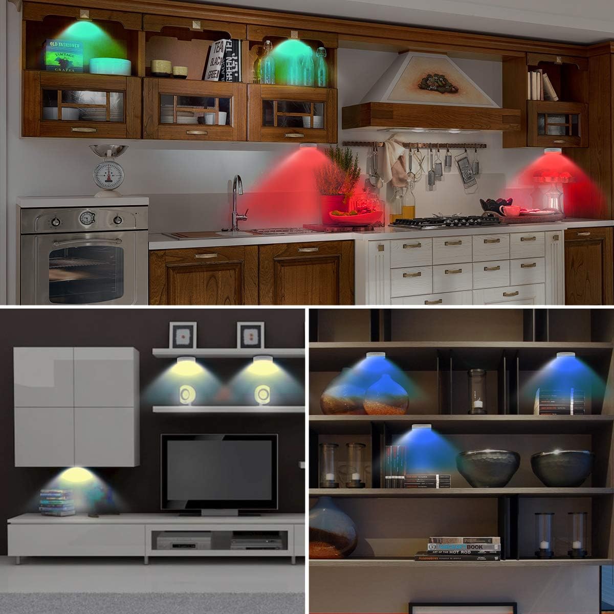 RGB Wireless Rechargeable Puck Lights 3 Pack W28079
