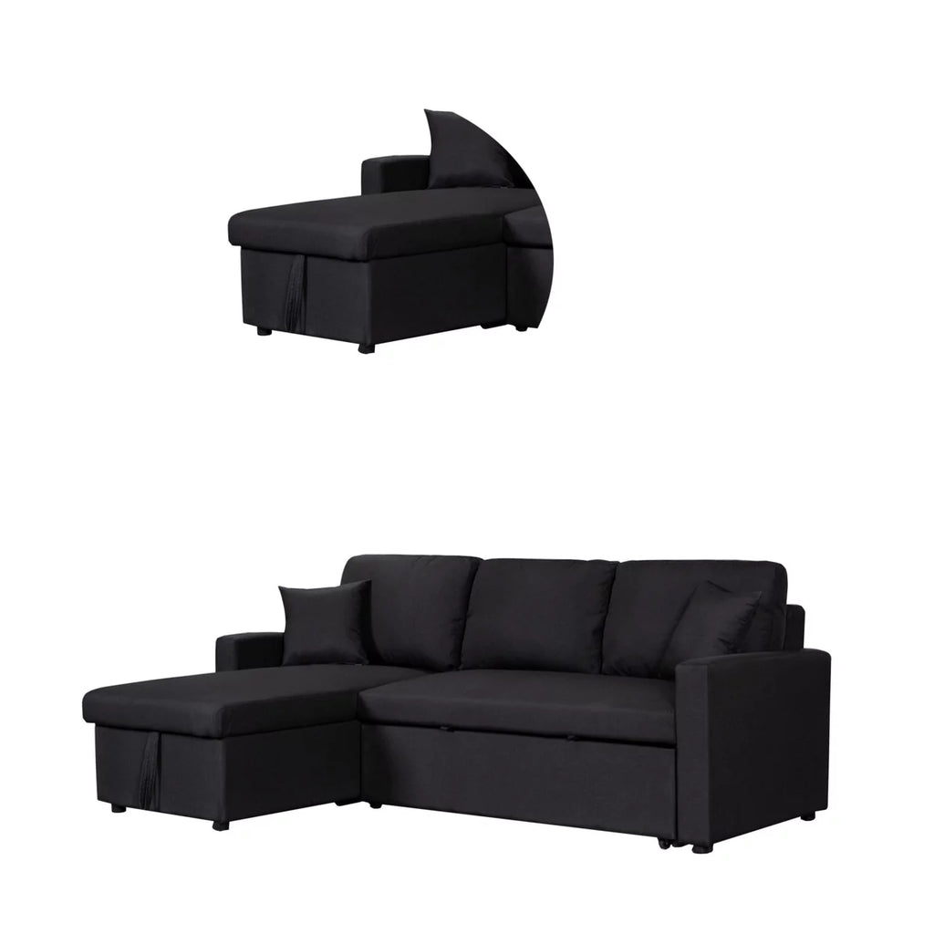 Black Sleeper Sectional Sofa Bed with Storage Chaise I67137