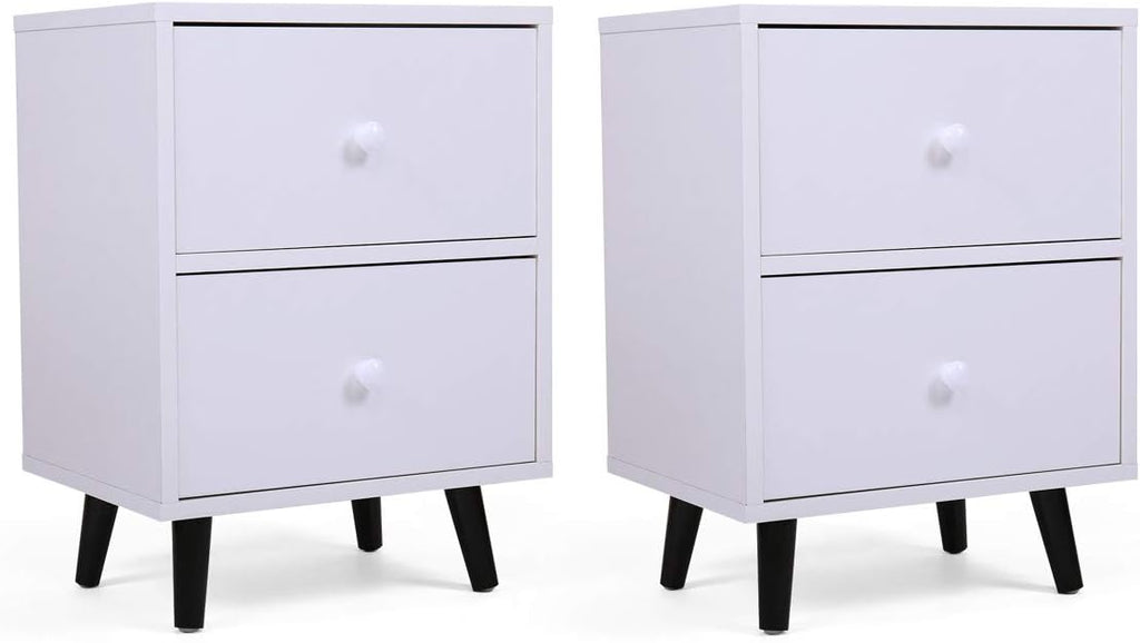 Set of 2 White 2 Drawer Wood Nightstand G738306