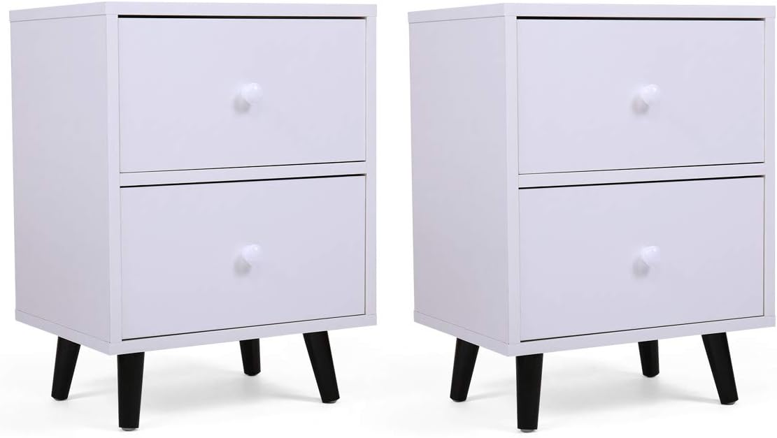 Set of 2 White 2 Drawer Wood Nightstand G738306