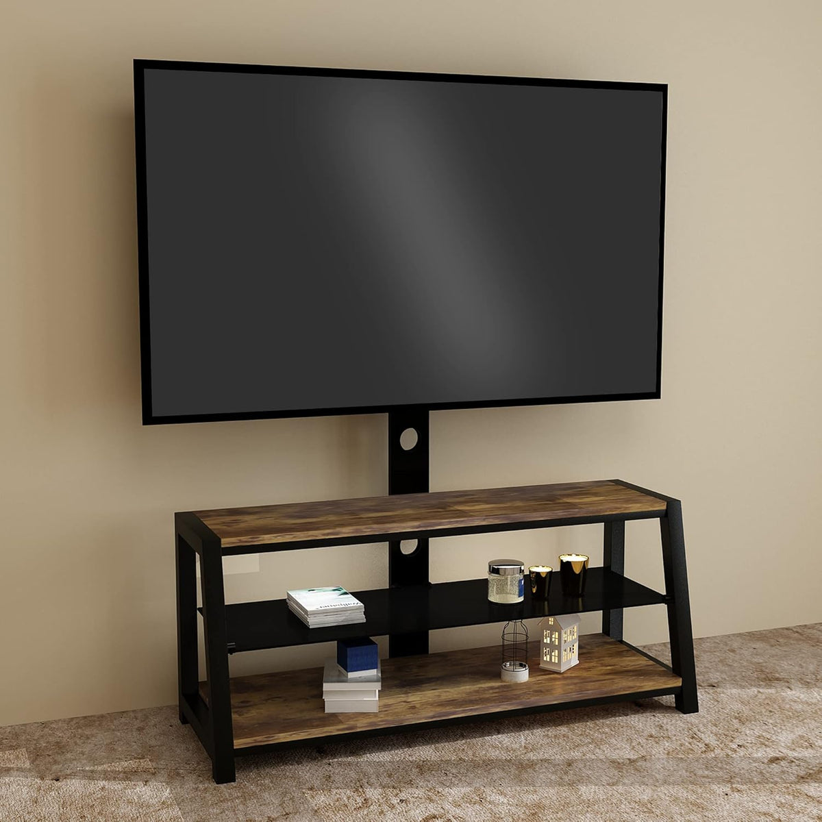 Angle and Height Adjustable Swivel TV Stand with Shelves R82929