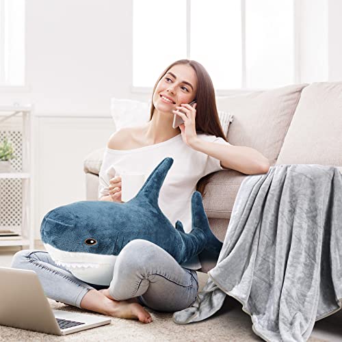Dark Blue 2 in 1 Shark Plush Toy with Blanket 32 Inch O233