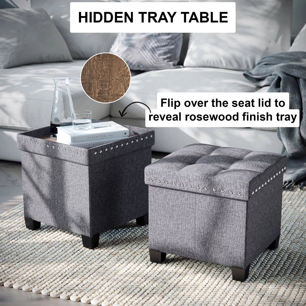 Foldable Cube Storage Ottoman with Gray Fabric P66390