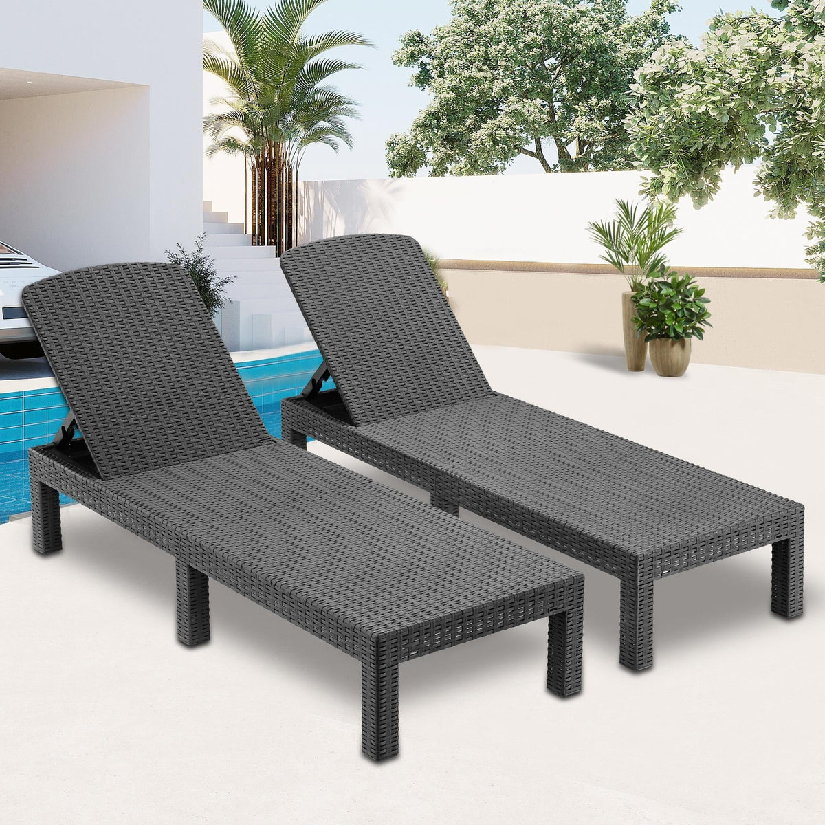 Chaise Lounge Set of 2 with 6 Backrest Angles and Canopy A3815