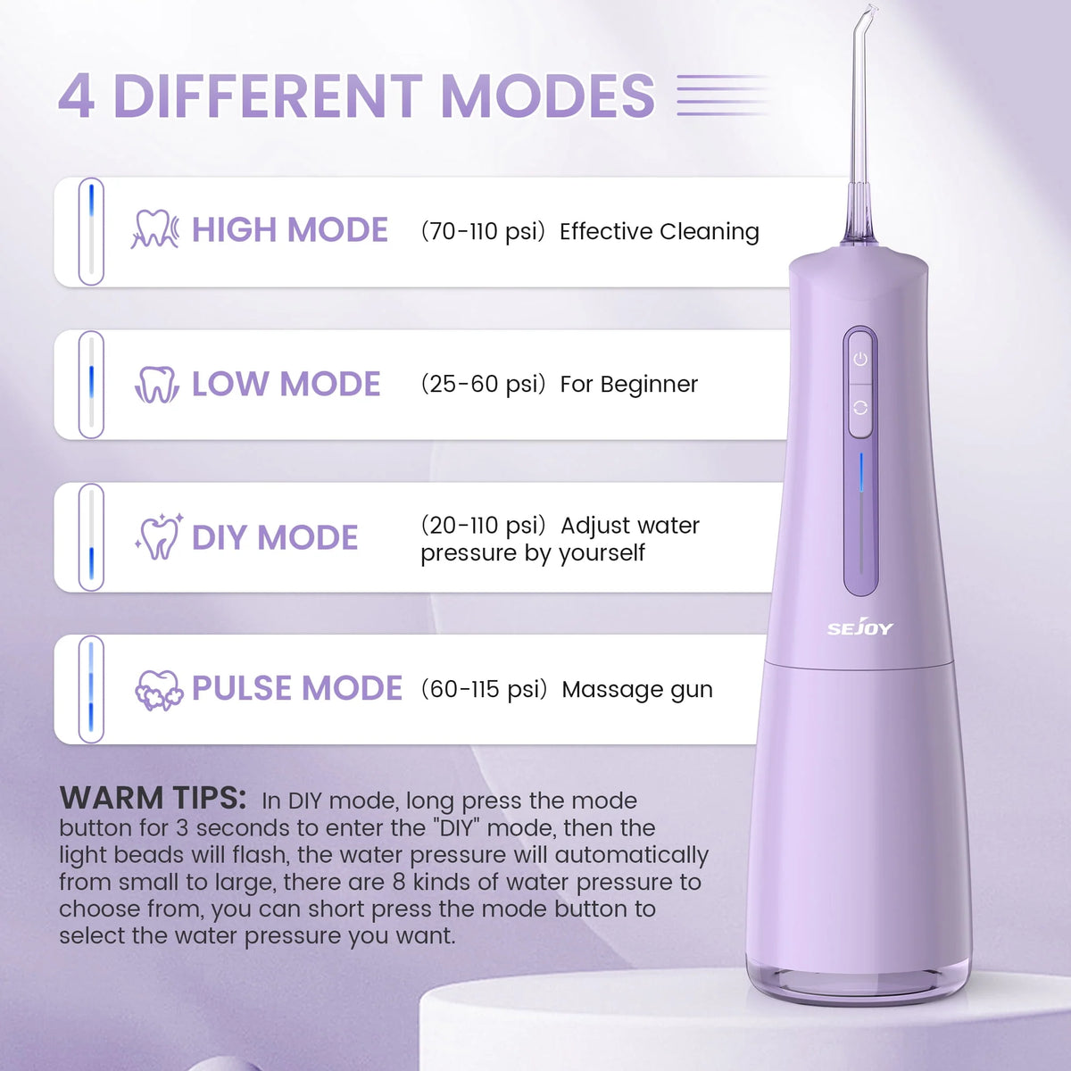 Cordless Water Flosser 300mL USB Rechargeable Pink K9952