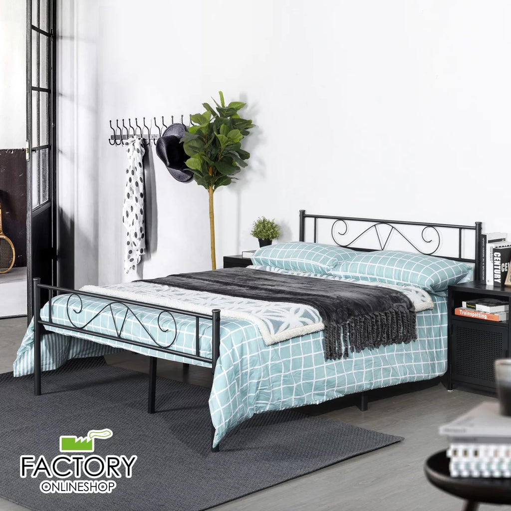 Full Size Silver Steel Platform Bed Frame with Headboard and Footboard B889283