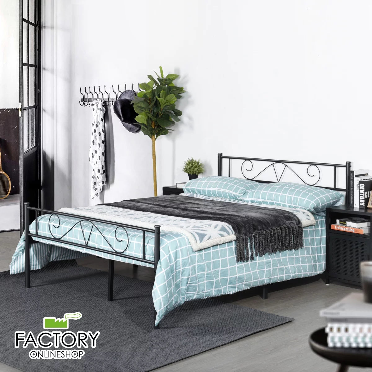 Full Size Silver Steel Platform Bed Frame with Headboard and Footboard B889283