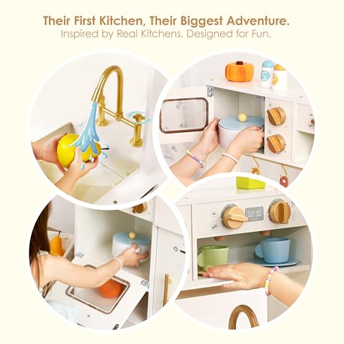 White Wooden Play Kitchen Set with Sink, Stove, Oven & Microwave M358
