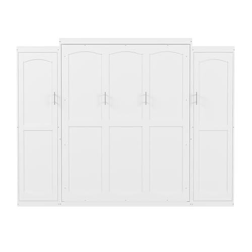Queen Murphy Bed with 2 Wardrobes and Storage Shelf White Z70358