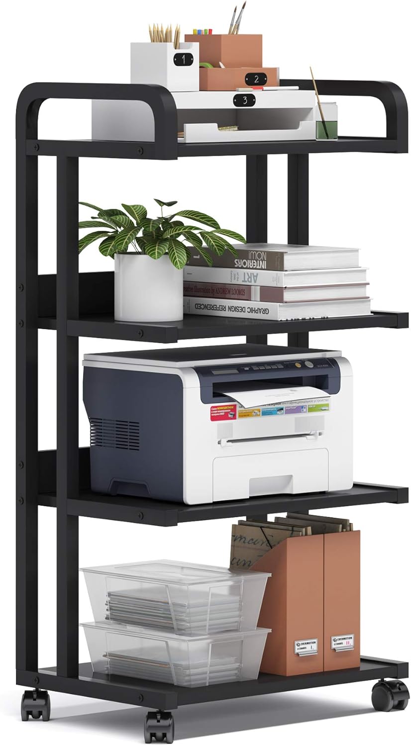 4-Shelf Mobile Printer Stand with Storage Shelves J521873