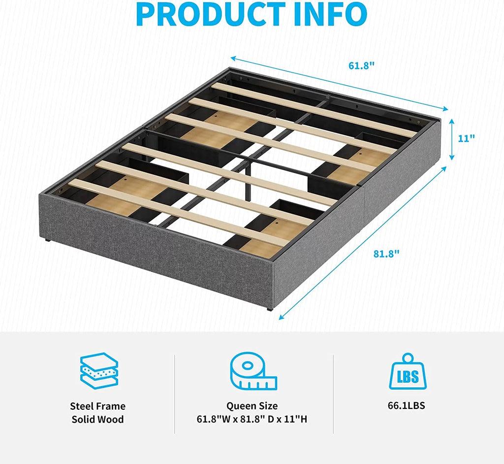 Cal King Size Platform Bed Frame with 4 Storage Drawers Cotton Linen Fabric Dark Grey K5516