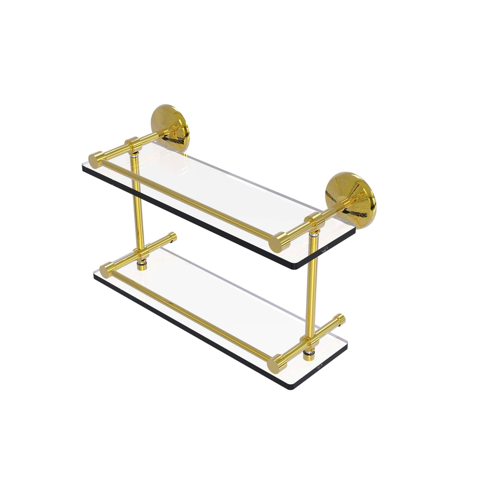 16-inch Double Glass Shelf with Gallery Rail Polished Brass U13298
