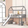 Gray Twin Wood Loft Bed with Slide and Ladder D7418