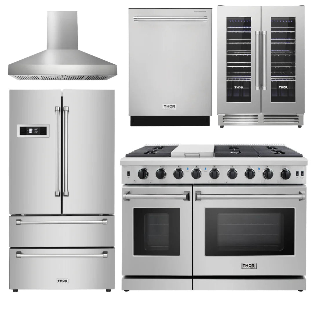 48 In. Propane Gas Range, Range Hood, Refrigerator, Dishwasher, Wine Cooler L542