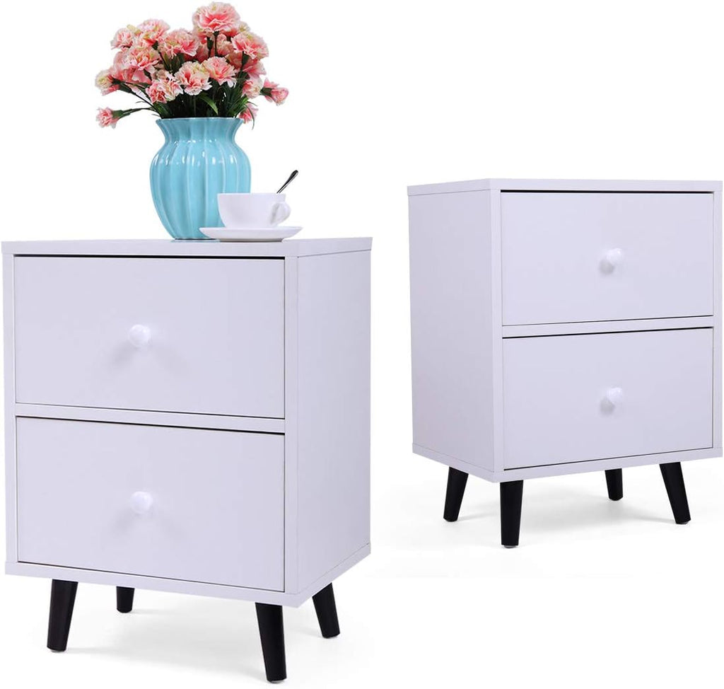 Set of 2 White 2 Drawer Wood Nightstand G738306