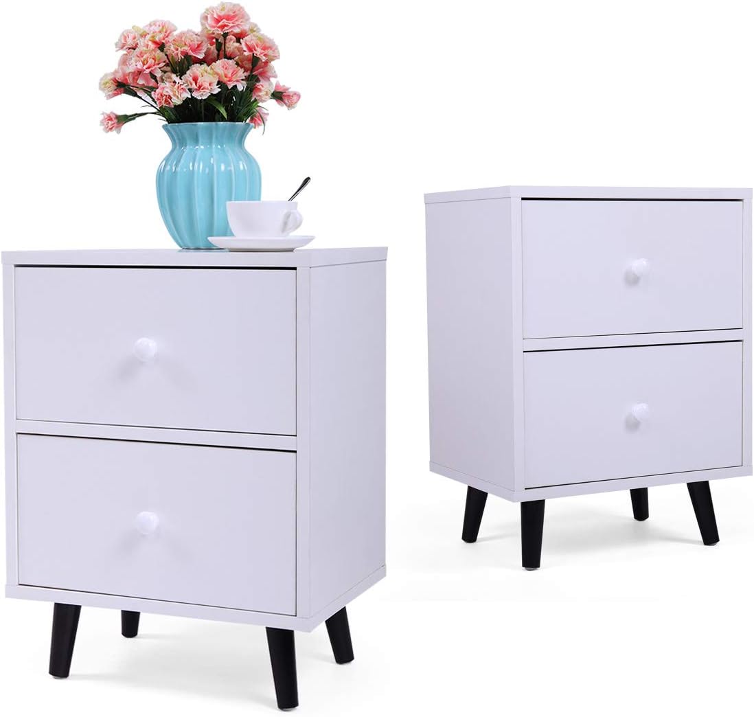 Set of 2 White 2 Drawer Wood Nightstand G738306