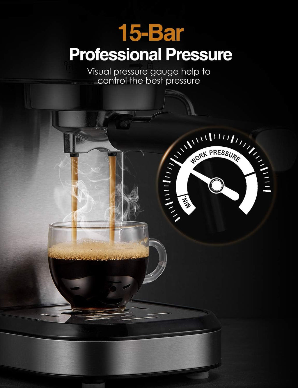 15 Bar Espresso and Cappuccino Maker with Milk Frother Wand Y6924
