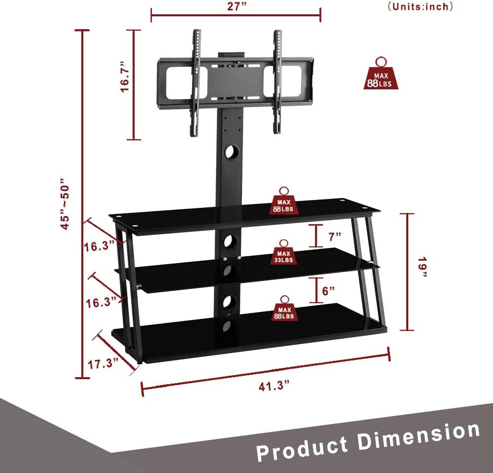 Angle and Height Adjustable Swivel TV Stand with Shelves R82929