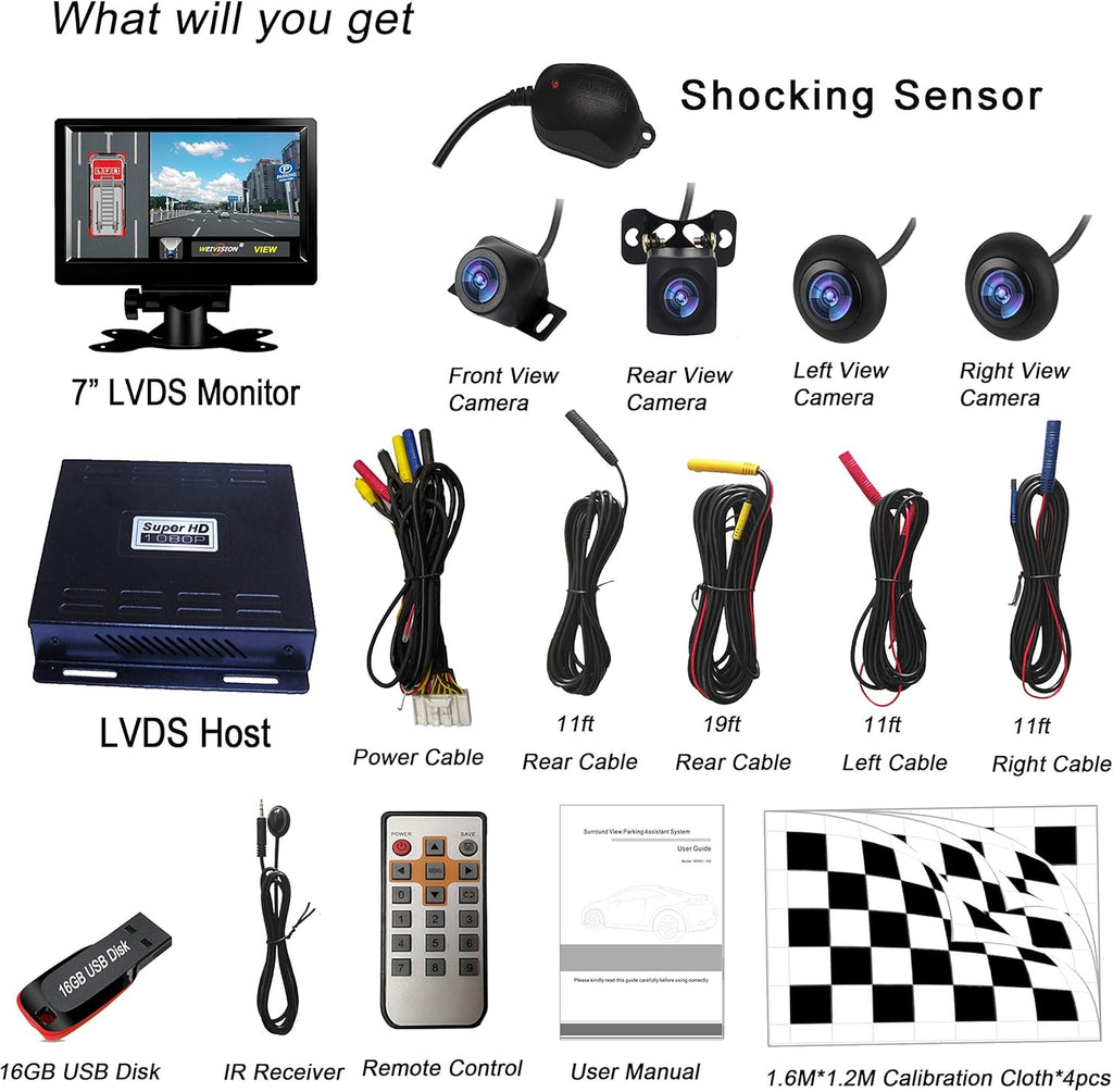 360 Degree Bird View Car DVR Camera System Kit with 7inch Monitor I436584