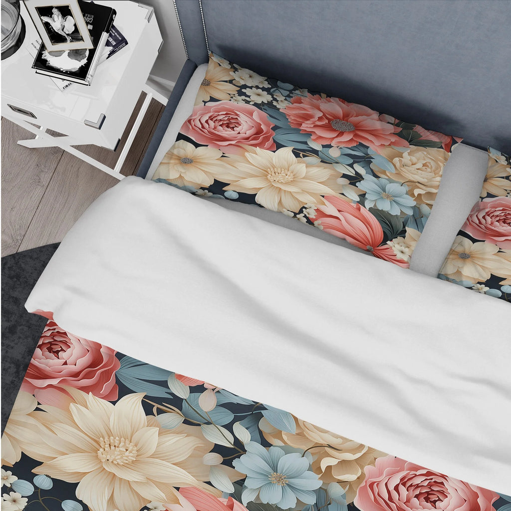 Pink Floral Bedding Set With 2 Shams C267