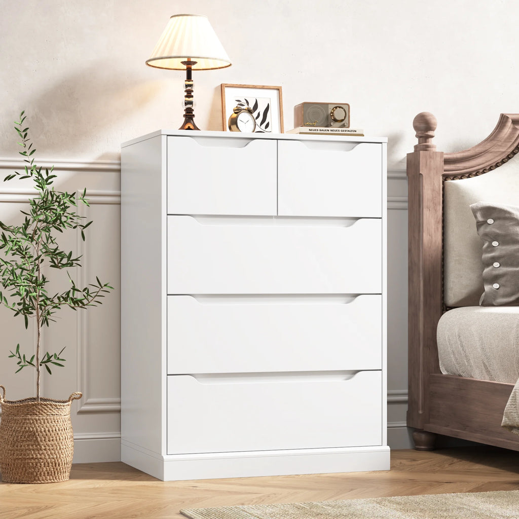 White 5 Drawer Wood Dresser U5753